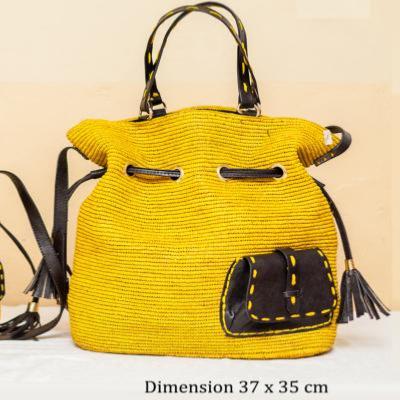 Sac à main en raphia crochet jaune fait main de Madagascar GM