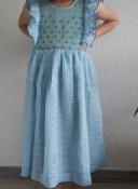 Robe fille à smocks cérémonie sans manche bleue