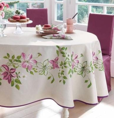 Nappe ronde brodée à la main motif grande fleur fuchsia 