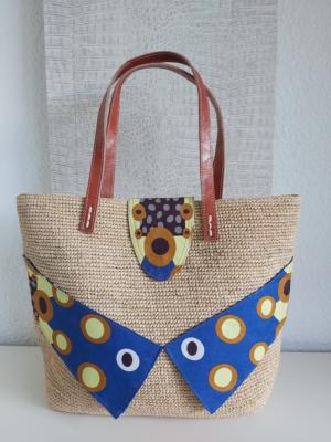 Sac en raphia crochet sine boucle anse cuir fait main de Madagascar