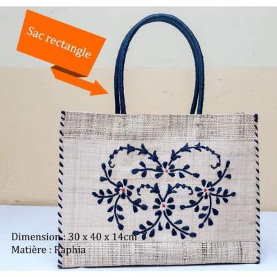 Sac artisanal en raphia motif feuille